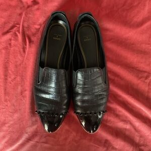 Cole Haan x Rpdarte Black Croc-Embossed Leather Slip-Ons with Patent Cap Toe